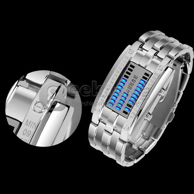 Fashionable Men's LED Digital Wrist Watch with Stainless Steel Strap - Silver