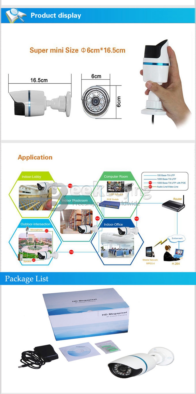 Outdoor IPCC-B10 H.264 P2P 720P 1.0MP ONVIF Network Waterproof IP Cloud Camera with IR-Cut Night Vision and Motion Detection 