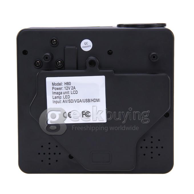 LZ-H80 1080P HD 80 LM Portable LED LCD Game Projector with HDMI SD CARD USB VGA Slots 400:1 Contrast - Black