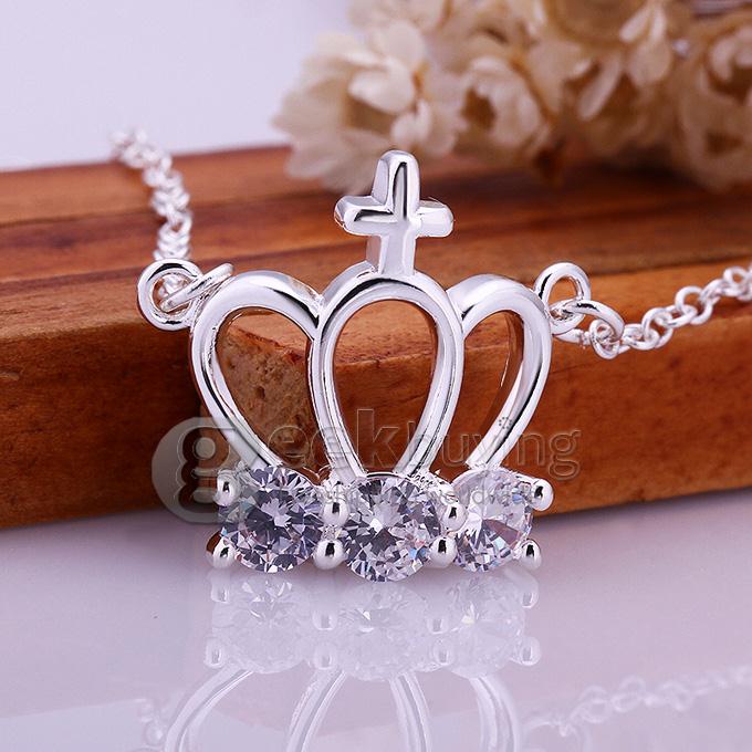 Fashion Lovely Rhinestone Crown Necklace Torque for Woman - White Stone
