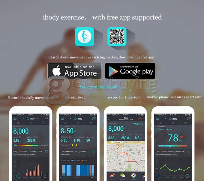 ibody Smart Sport Wristband 3D Pedometer Activity Sleep Tracker