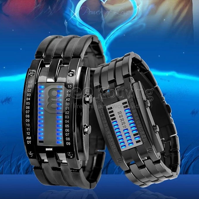 Fashionable Men's LED Digital Wrist Watch with  Stainless Steel Strap - Black