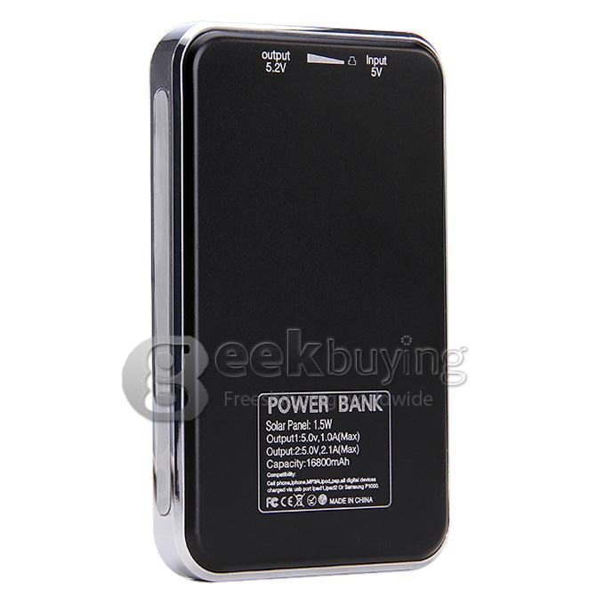 New Portable Panel Solar Charger 16800mAh USB Port Mobile Power Bank for iPhone/Samsung Galaxy - Black