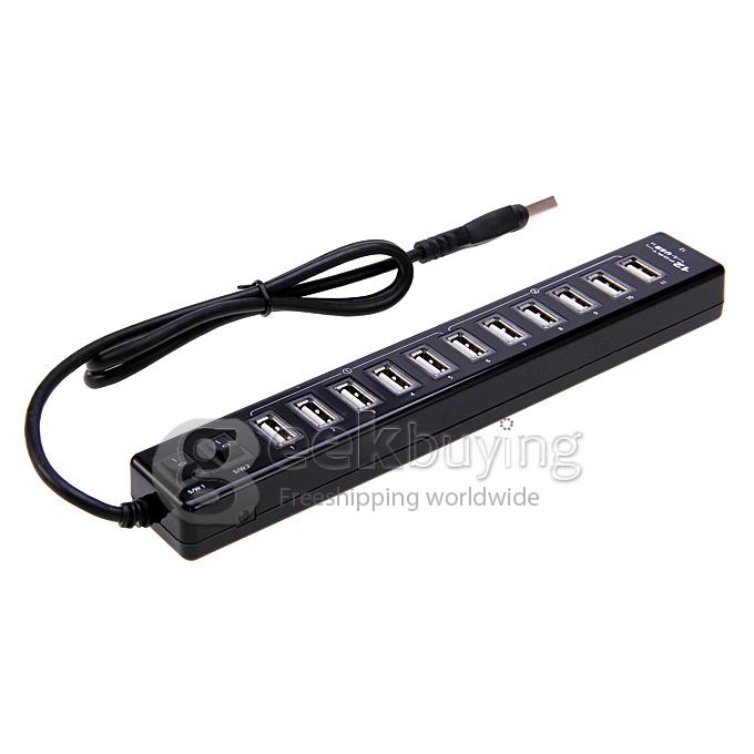 High Speed 2 Switch 12 Ports Hub USB 2.0 Interface for Laptop PC - Black