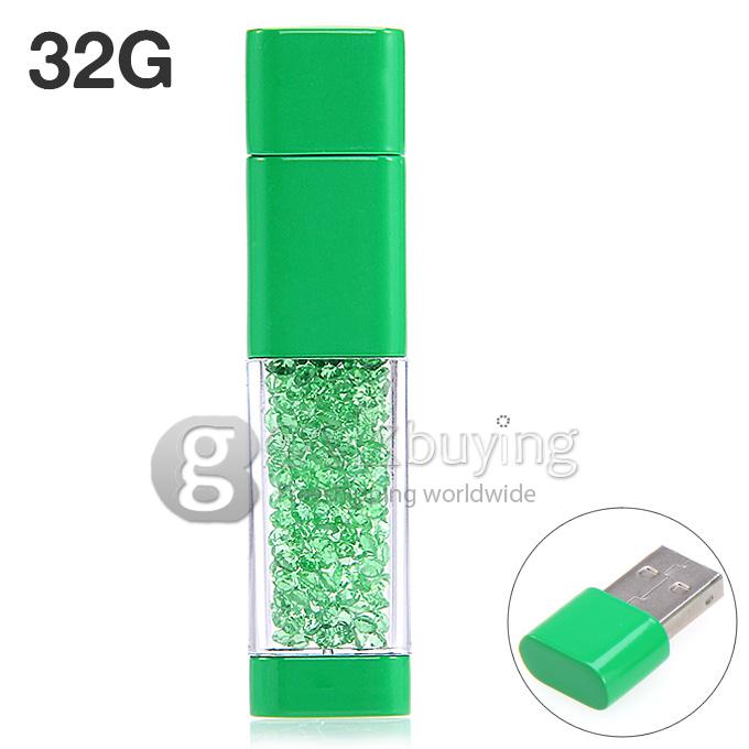 Fashion Design 32G USB 2.0 Flash Disk Memory Stick Drive with Blink CZ Diamond - Green