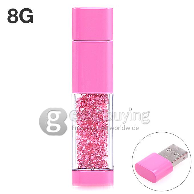 Fashion Design 8G USB 2.0 Flash Disk Memory Stick Drive with Blink CZ Diamond - Pink