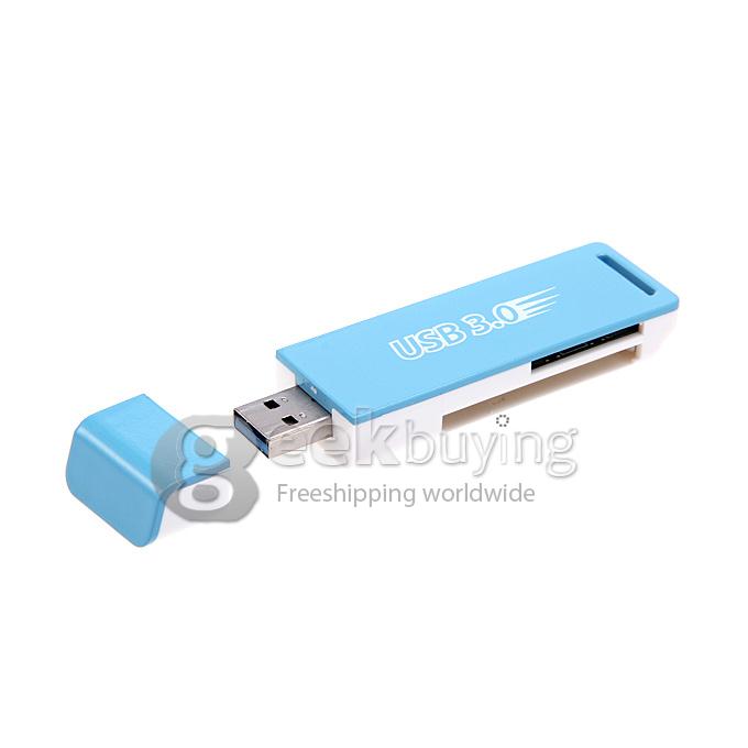 USB 3.0 Card Reader Supports SD/MMC/Micro SD/TF/CF/MD Memory Cards - Blue
