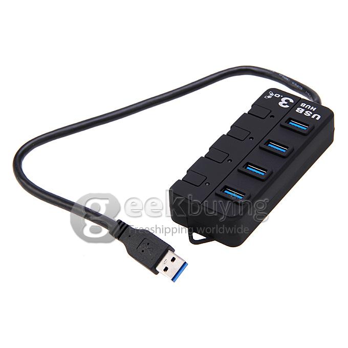 Super Speed 5Gbps 4 Ports USB 3.0 HUB with On/Off Switch for Laptop Desktop PC - Black