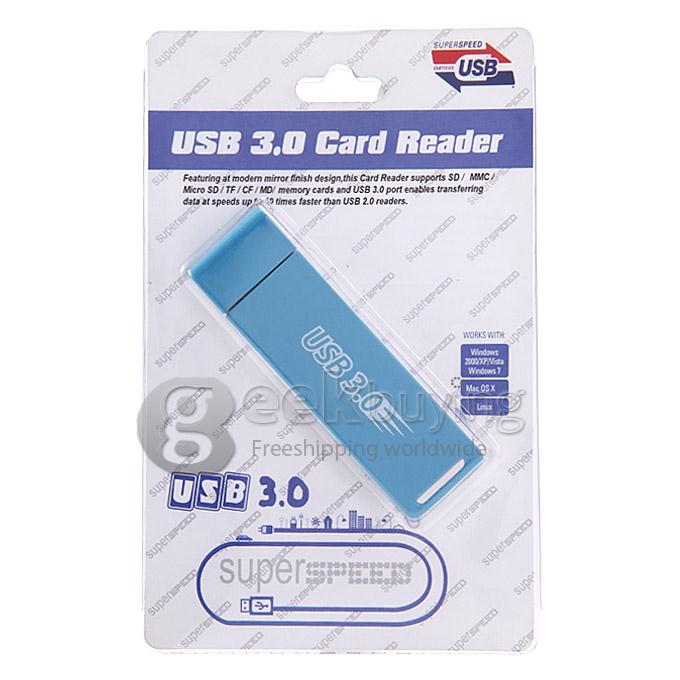 USB 3.0 Card Reader Supports SD/MMC/Micro SD/TF/CF/MD Memory Cards - Blue