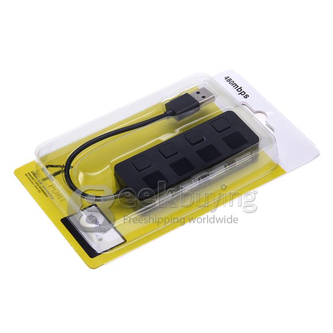 High Speed 480Mbps 4 Port USB 2.0 Hub with Individual Power Switches and LEDs