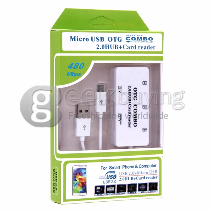 High Speed 480Mbps Micro USB OTG Combo 2.0 HUB + Card Reader for Smart Phone & Computer