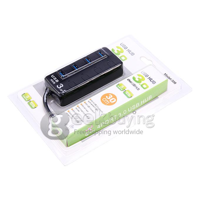 Super Speed 5Gbps 4 Ports USB 3.0 HUB with On/Off Switch for Laptop Desktop PC - Black