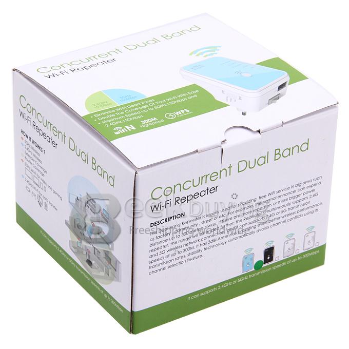 EU Plug High Speed 300Mbps 2.4GHz/5GHz Concurrent Dual Band WiFi Repeater Router Extender Coverage