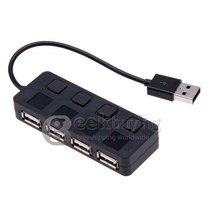 High Speed 480Mbps 4 Port USB 2.0 Hub with Individual Power Switches and LEDs