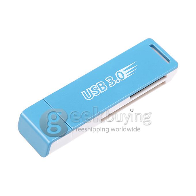 USB 3.0 Card Reader Supports SD/MMC/Micro SD/TF/CF/MD Memory Cards - Blue
