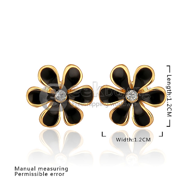 Fashion Women Jewelry Flower-shaped Earrings with Rhinestones Decor - Golden + Black