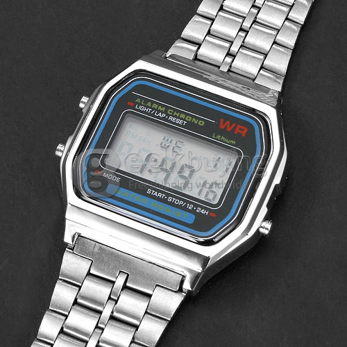 Unisex Multi-Function Square LCD Dial Alloy Watchband Digital Watch - Silver