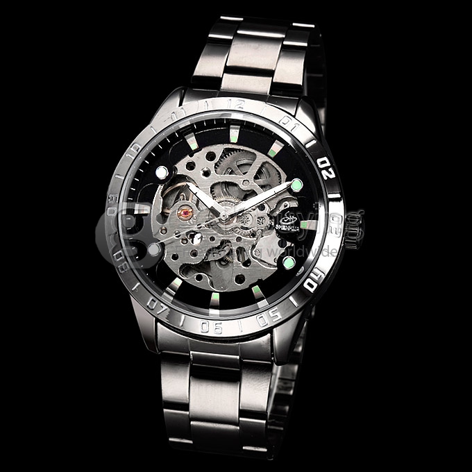 Men's Mechanical Gray Dial Black Alloy Band Analog Wrist Watch