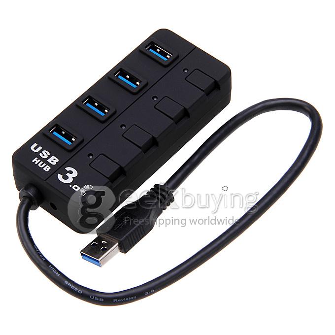 Super Speed 5Gbps 4 Ports USB 3.0 HUB with On/Off Switch for Laptop Desktop PC - Black