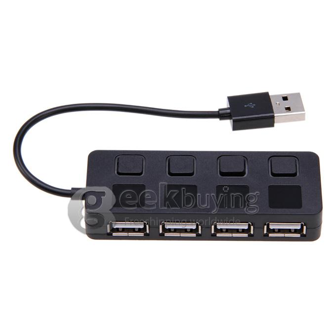 High Speed 480Mbps 4 Port USB 2.0 Hub with Individual Power Switches and LEDs