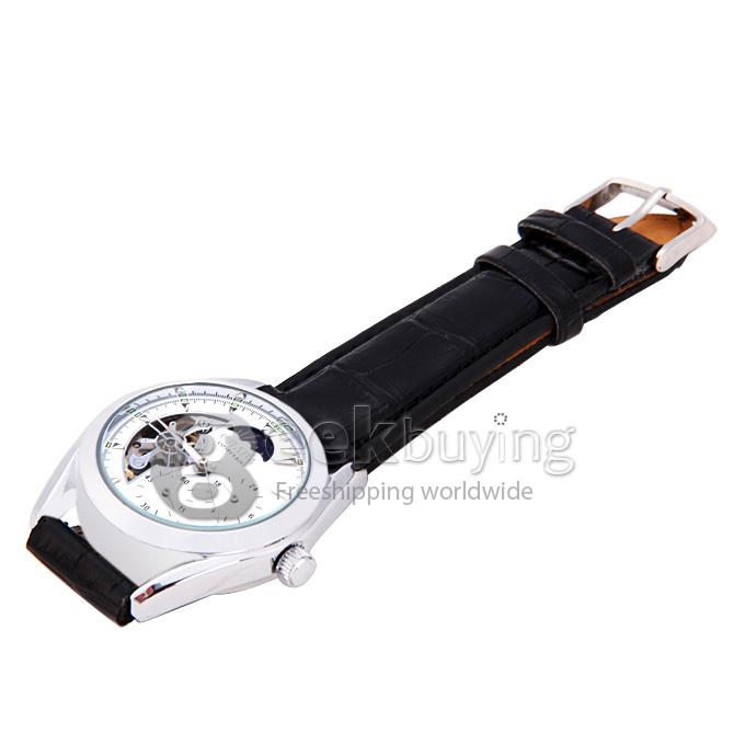Makibes CJIABA GX505 Black Leather Srtap Mechanical Analog Wrist Watch Timepiece for Men - White