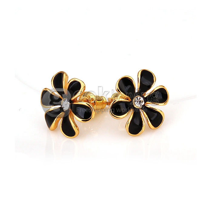 Fashion Women Jewelry Flower-shaped Earrings with Rhinestones Decor - Golden + Black