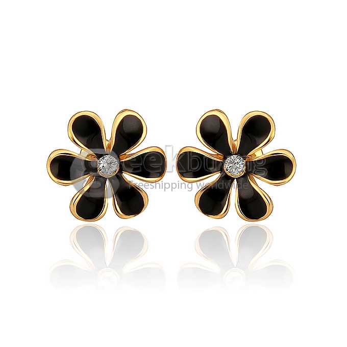 Fashion Women Jewelry Flower-shaped Earrings with Rhinestones Decor - Golden + Black