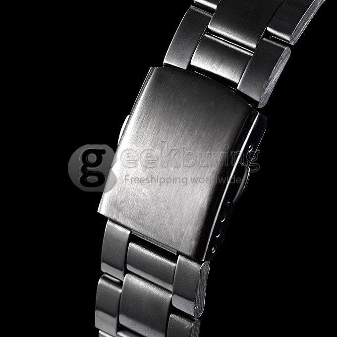 Men's Auto Mechanical Gold Dial Black Steel Band Analog Wrist Watch