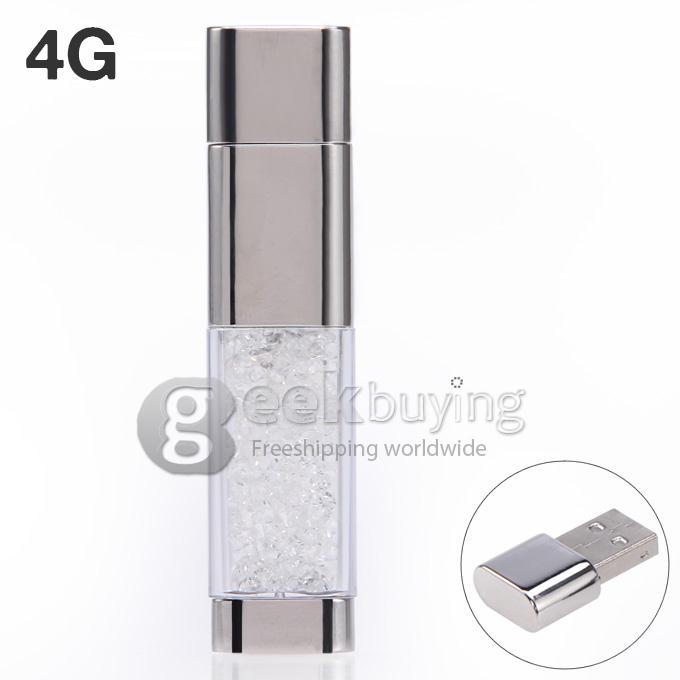 Fashion Design 4G USB 2.0 Flash Disk Memory Stick Drive with Blink CZ Diamond - Silver