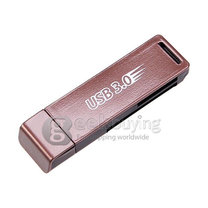 USB 3.0 Card Reader Supports SD/MMC/Micro SD/TF/CF/MD Memory Cards - Coffee
