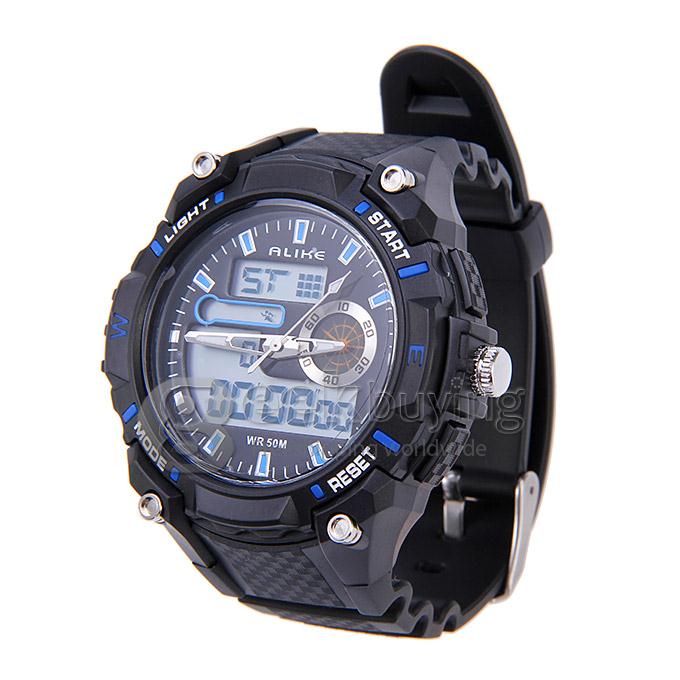 ALIKE AK141000 Waterproof Multi Function Quartz Analog & Digital Sport Wrist Watch Timepiece for Men - Blue