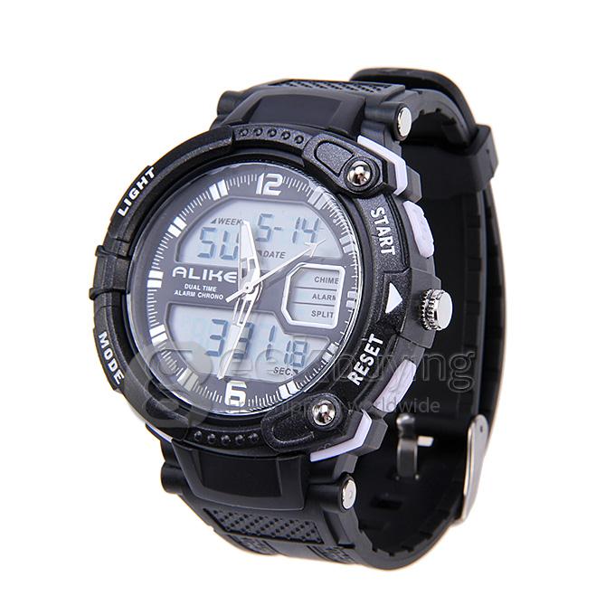 ALIKE Waterproof Multi-function Analog & Digital Quartz Sport Wrist Watch Timepiece for Men - Silver