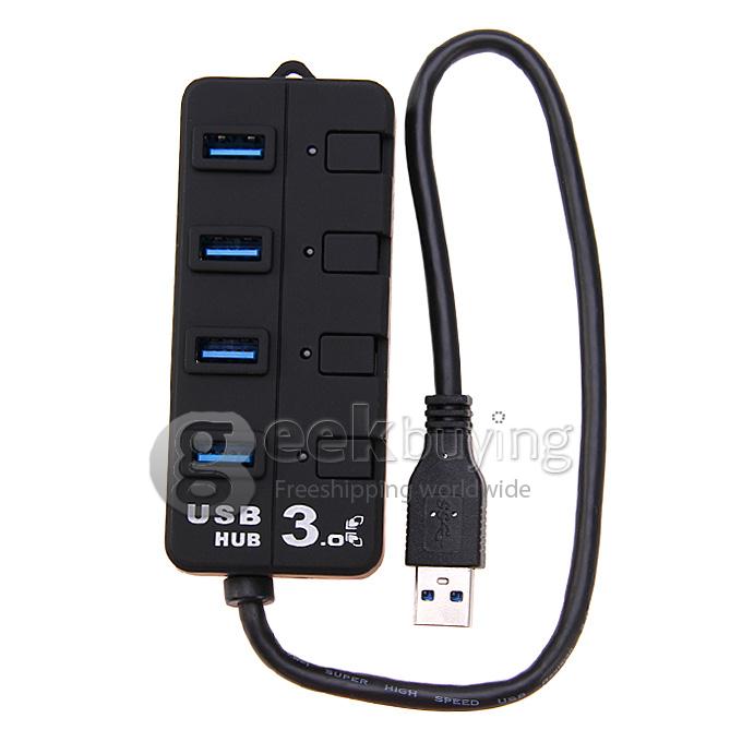 Super Speed 5Gbps 4 Ports USB 3.0 HUB with On/Off Switch for Laptop Desktop PC - Black
