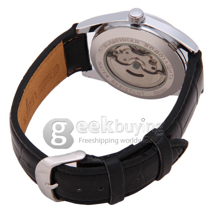 Makibes CJIABA GX505 Black Leather Srtap Mechanical Analog Wrist Watch Timepiece for Men - White
