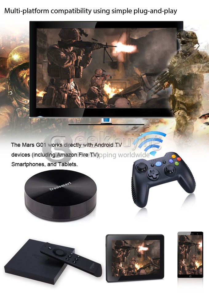 [Spain Stock] Tronsmart Mars G01 2.4GHz Wireless Gamepad Support Controller for Android TV BOX / PS3 / Tablet PC / MINI PC / Android Cell Phone - Black