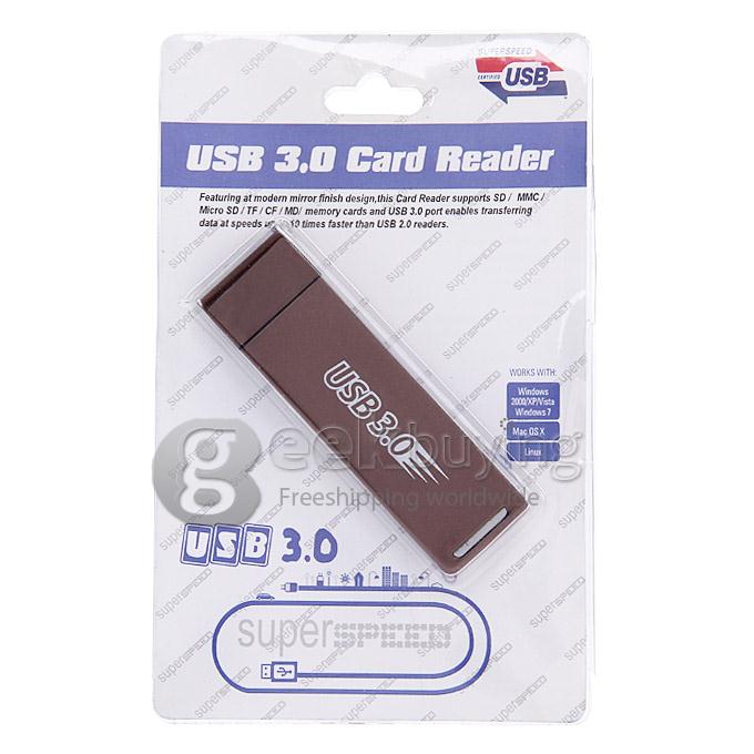 USB 3.0 Card Reader Supports SD/MMC/Micro SD/TF/CF/MD Memory Cards - Coffee