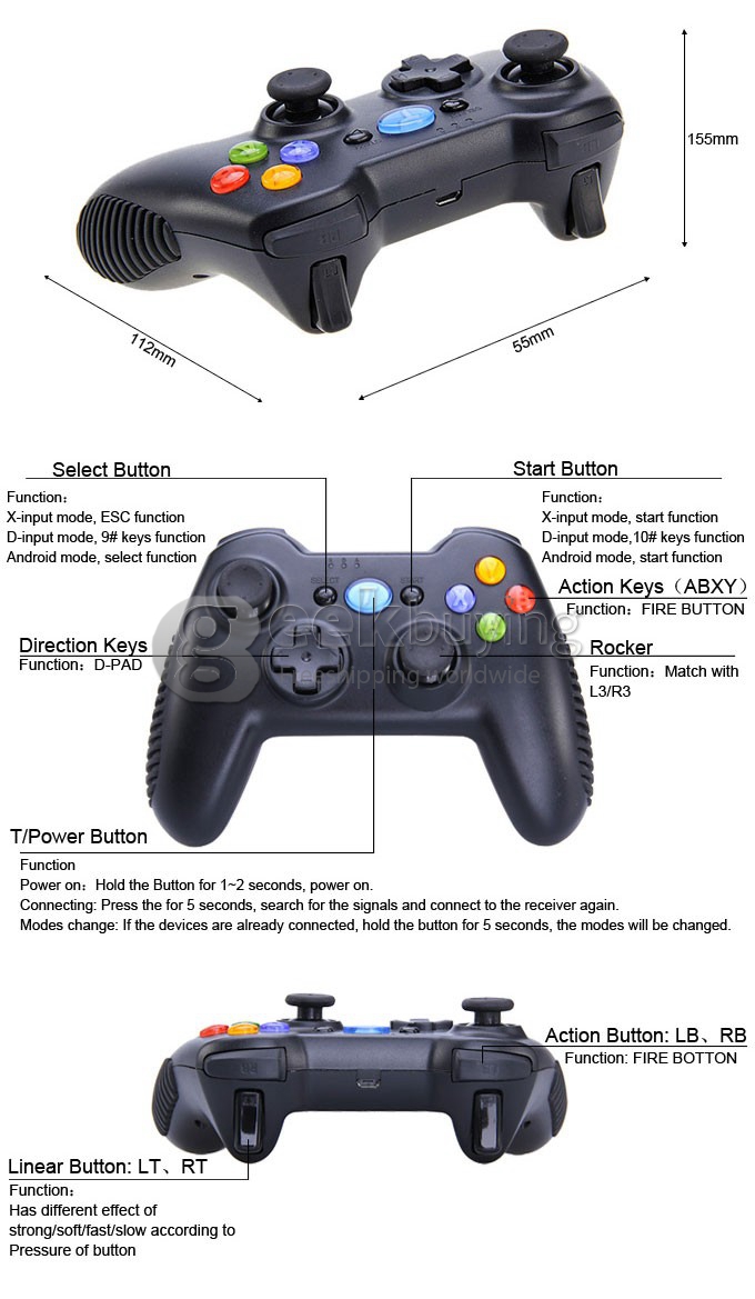 [Spain Stock] Tronsmart Mars G01 2.4GHz Wireless Gamepad Support Controller for Android TV BOX / PS3 / Tablet PC / MINI PC / Android Cell Phone - Black