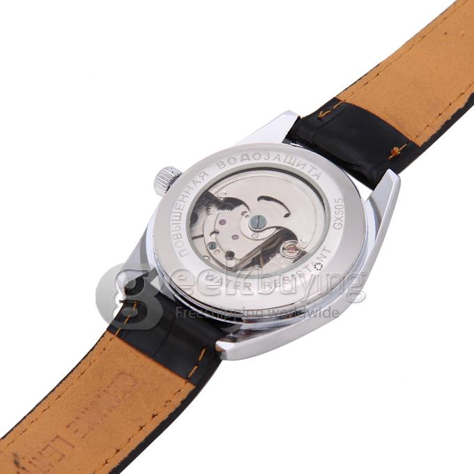 Makibes CJIABA GX505 Black Leather Srtap Mechanical Analog Wrist Watch Timepiece for Men - White