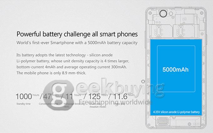 THL 5000 MTK6592T Octa Core 2.0GHz 5 Inch Android 4.4 OS Smartphone 2GB RAM 16GB ROM FHD IPS Phone 13MP CAM 5000mAh NFC/OTG/Gyroscope/Fast Charge White