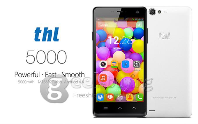 THL 5000 MTK6592T Octa Core 2.0GHz 5 Inch Android 4.4 OS Smartphone 2GB RAM 16GB ROM FHD IPS Phone 13MP CAM 5000mAh NFC/OTG/Gyroscope/Fast Charge White