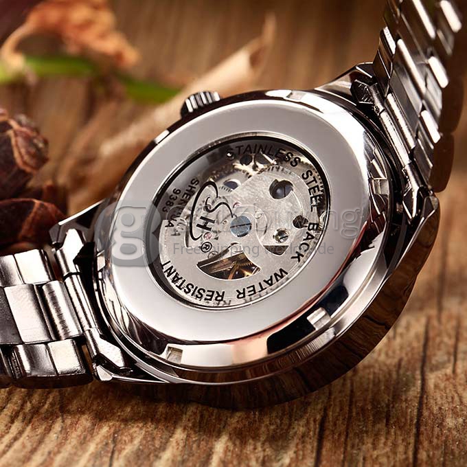 Men's Mechanical Gray Dial Black Alloy Band Analog Wrist Watch