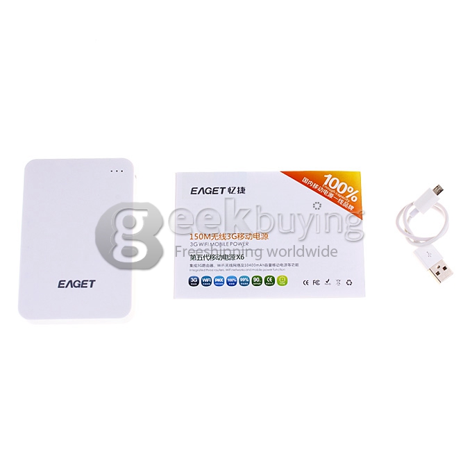 EAGET X6 150M 3G WIFI integrated three Routers Networks with 10400mAH Mobile Power Bank