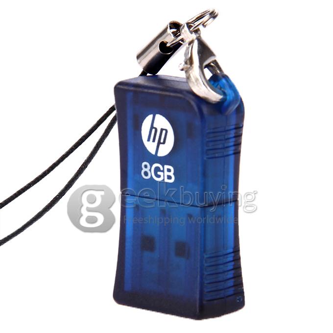HP V165W Mini-moblie Design 8GB USB 2.0 High Speed Flash Drive U Disk Memory Stick USB Drive with Keychain - Blue