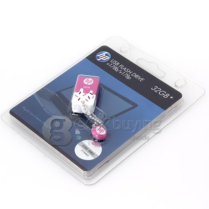HP V178 32GB Ice Cream Shape USB 2.0 High Speed Flash Drive U Disk Memory Stick USB Drive with Keychain - Pink