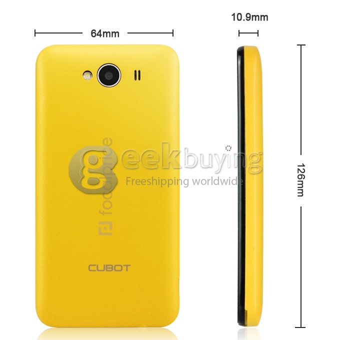 CUBOT GT72 4.0 Inch WVGA MTK6572 Dual Core 1.2GHz Smart Phone 2.0MP camera Android 4.2 OS GPS/WiFi with Free Case-Yellow
