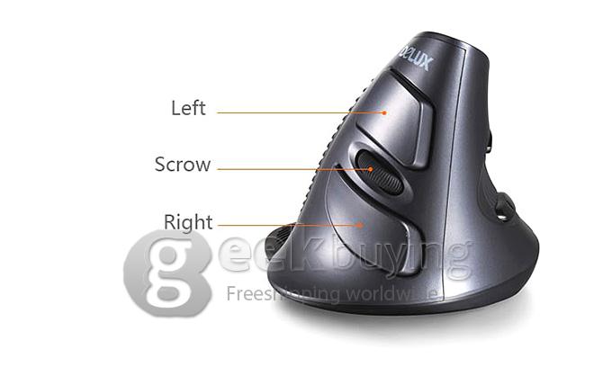 DELUX M618GX Healthy Volute Design ANTI-Fatigue 2.4GHz Wireless 1600DPI Vertical Laser Mouse - Grey Black (2 x AAA)