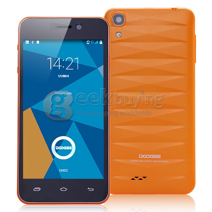 [HK Stock]Doogee DG800 MTK6582 Quad Core 1.3GHz 4.5 Inch Android 4.4 OS Smartphone 1GB RAM 8GB ROM IPS QHD Screen 13.0MP 3G GPS OTG OTA Back Touch - Orange