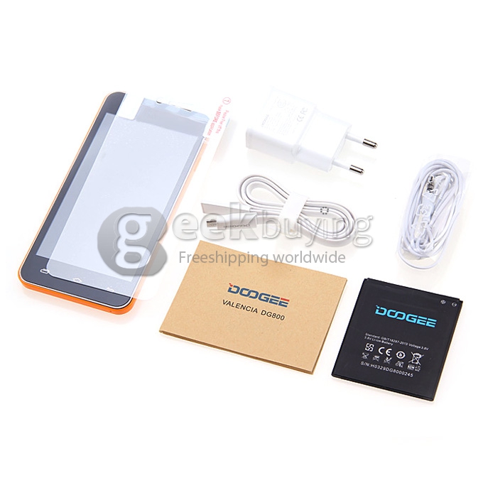 [HK Stock]Doogee DG800 MTK6582 Quad Core 1.3GHz 4.5 Inch Android 4.4 OS Smartphone 1GB RAM 8GB ROM IPS QHD Screen 13.0MP 3G GPS OTG OTA Back Touch - Orange