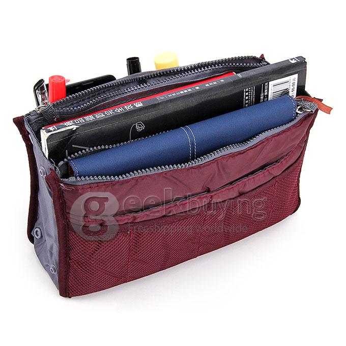 Nylon Handbag Insert Cosmetic Gadget Purse Organizer - Wine Red
