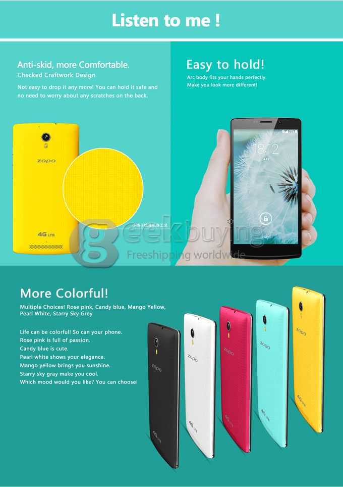 ZOPO C5 MTK6582 Quad Core 1.3GHz 5.5 Inch Android 4.4 OS Smartphone 1GB RAM 8GB ROM 4G FDD-LTE 8.0MP IPS QHD Screen OTG/GPS White
